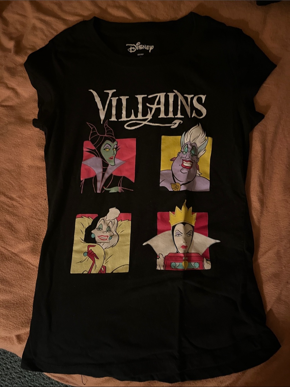 Disney Black Villains Graphic Tee with Colorful Character Panels